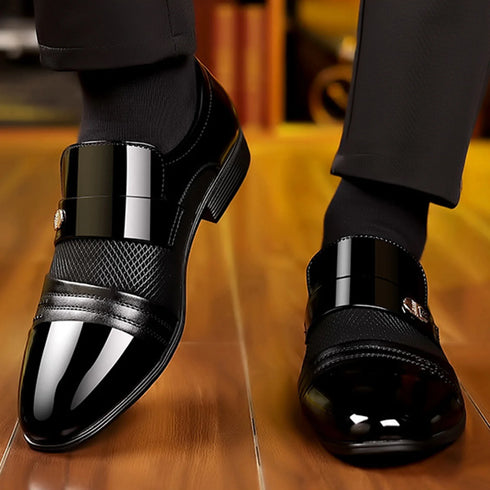 Men's Slip On Business Shoes Glossy Pointed Toe Office Footwear for Evening Events